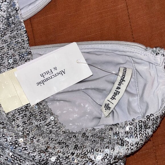 NWT Abercrombie & Fitch Silver Sequin Long Sleeve Mini Dress XL - Picture 7 of 12